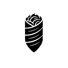 Burrito Icon: A simple, bold black silhouette of a burrito, perfect for menus, food blogs, or any project needing a clean and graphic food illustration.