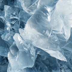 Obraz premium Intricate Patterns of Ice Formations in Clear Blue Background