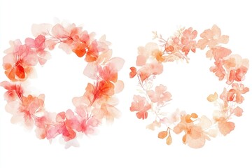 Peach floral wreaths, isolated, white background, wedding stationery