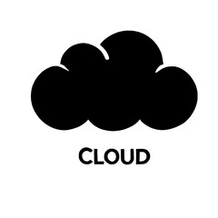 Cloud Icon:  A simple, minimalist cloud icon, depicted in a solid black silhouette against a transparent background. Perfect for use in web design, app interfaces, or as a standalone illustration. 