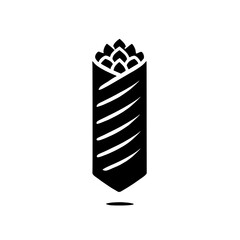 Burrito Icon: A simple yet delicious-looking black and white icon of a burrito, perfect for menus, food blogs, or any culinary-themed project. 