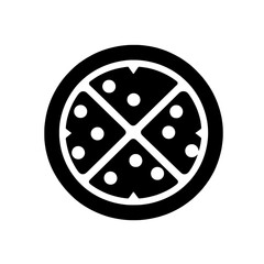 Pizza Icon: A bold and simple icon depicting a whole pizza with four slices, perfect for food delivery apps, restaurant menus, or websites.  
