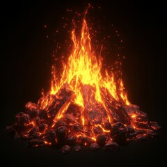 Bright Campfire Flames Rising from Logs in a Dark Surrounding
