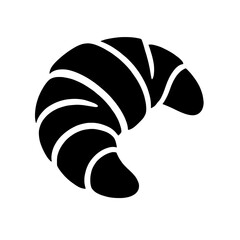 Croissant Icon: A simple yet elegant black silhouette of a croissant, perfect for bakery menus, websites, or food-related designs.  The iconic crescent shape is instantly recognizable. 