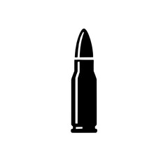 Bullet Icon: A minimalist, bold black silhouette of a bullet, capturing a stark and symbolic image of weaponry. This vector illustration is ideal for conveying themes of danger, power, or conflict.  