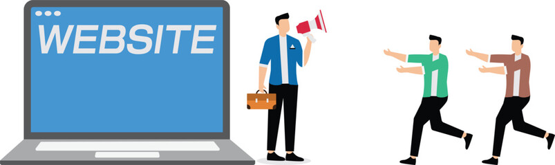 Lead generation, marketing campaign to attract client, customer or user to visit website, SEO strategy or traffic, online media advertising concept, marketing businessman draw customer to website