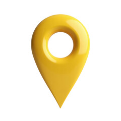 3D yellow location pin icon with a hollow center, representing navigation, direction, and maps in a sleek, modern design. Isolated on transparent background, cutout