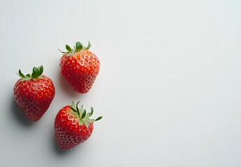 Three ripe strawberries on a white background
