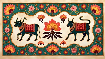Sacred Pichwai Lotus and Cow Pattern in Deep Maroon and Gold