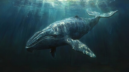 Fototapeta premium Majestic Whale Underwater: A Stunning Ocean Scene