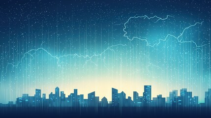 Obraz premium Thunderstorm Over a City Skyline at Night