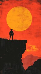 Naklejka premium Lone Gunslinger Silhouette Against Sunset Canyon