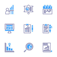 Analysis icon set. Bold line style. Duotone colors. Editable stroke. health, dataanalysis, analysis, analytics, barchart, calendar, strategy
