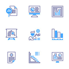 Analysis icon set. Bold line style. Duotone colors. Editable stroke. report, analytics, barchart, analysis, investment, ganttchart
