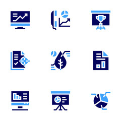 Analysis icon set. Bold style. Duotone colors. analysis, linegraph, target, dataanalysis, trophy, businessreport