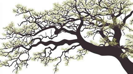 Fototapeta premium Majestic Tree Branches with Delicate Spring Blossoms: A Detailed Artistic Silhouette