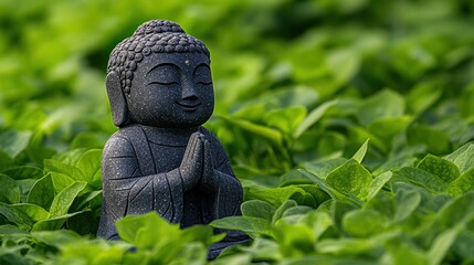 Serene Green: Buddha Statue in Zen Environment