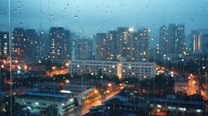 Rainy Night Cityscape Through a Window