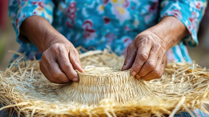 Hands Weaving a Straw Basket