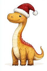 Fototapeta premium Cheerful dinosaur wearing a Santa hat celebrates the holiday season in a festive way