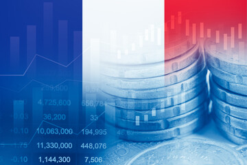 France flag on stock investment trading with coin and graph.