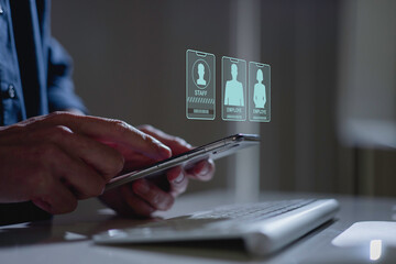 Human resources and management concept. check resume, Screening employee information, job...