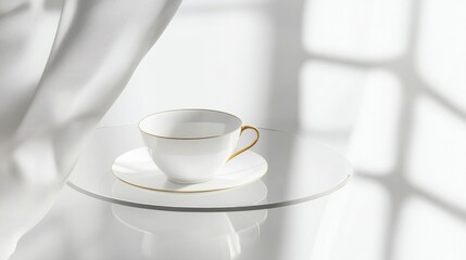 Fototapeta premium Exquisite White Teacup with Gold Accents - A Timeless Classic