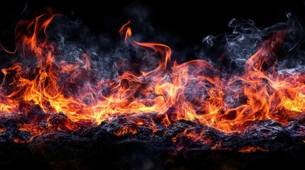 Fototapeta premium Fiery background with close up burning flames for dramatic design