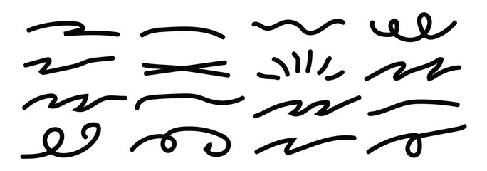 brush scribble underline. Set of brush crayon highlight underline symbol collection. Marker pen line highlight swoosh stroke. Squiggle brush scribble underline. Vector underline set
