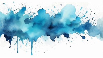 Obraz premium Abstract blue watercolor splash with varying shades and textures on a white background
