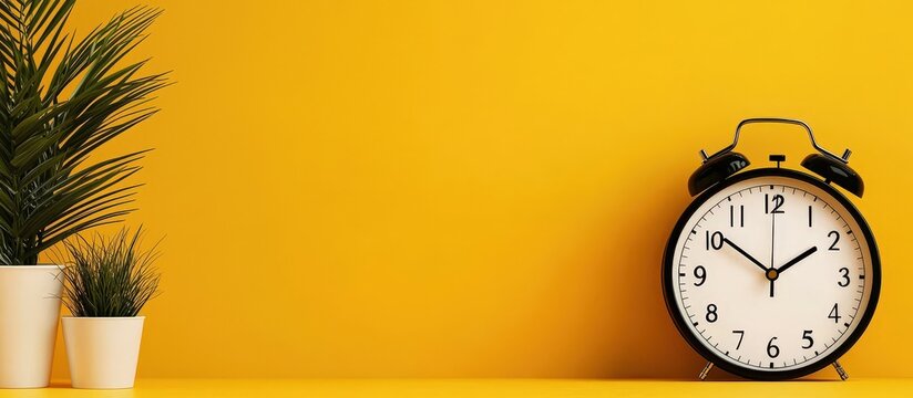 A vibrant yellow background highlights a wall clock.