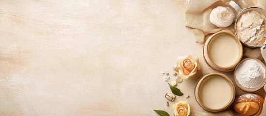 Isolated pastel background showcases baking essentials.