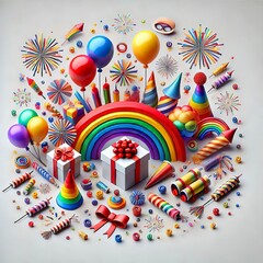 birthday card with gift boxes and balloons