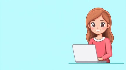 Digital avatar of a fair-skinned character happily working on a laptop at a bright workspace, enjoying creative activities during daytime hours