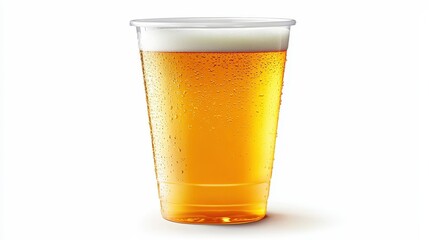 Perfectly captured draught beer in a single-use cup, isolated against white.