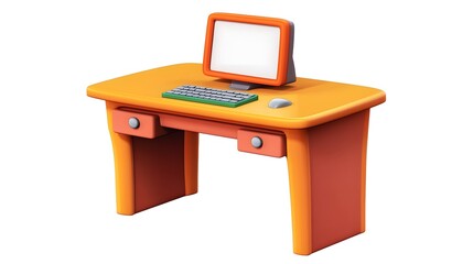 Colorful Desk with Computer Monitor and Keyboard in Modern Home Office Setting