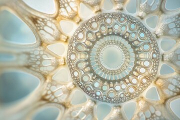 Intricate circular pattern with radial symmetry, resembling a microscopic organism or abstract art.
