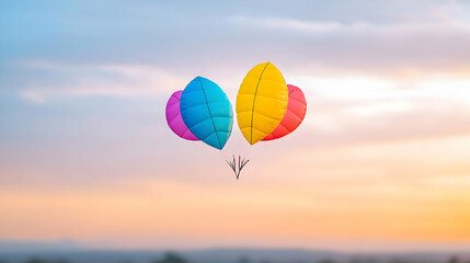 Fototapeta premium Colorful leaf balloons sunset sky