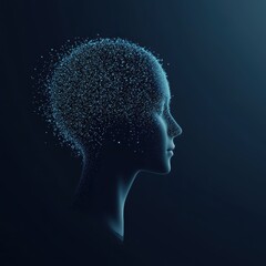 Obraz premium Quantum computer abstract visual representation showcasing a head silhouette formed by intricate ascii code patterns in a dark atmosphere