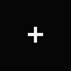 Obraz premium Simple white plus sign on a stark black background creating a minimalist aesthetic engaging visual contrast and emphasizing modern art's clean lines and forms