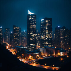 Fototapeta premium Night Cityscape Stunning View Illuminated Skyscrapers