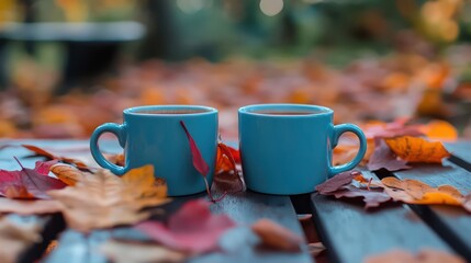 Cozy Autumnal Scene with Two Cups of Tea