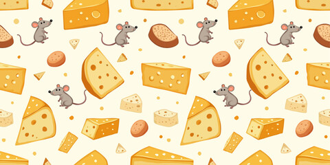 Cute and Elegant Cheese-themed Illustrations Seamless Pattern
