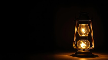Warm glow of lit kerosene lamp casting a cozy ambiance on the dark gray background, atmospheric lighting, gray background