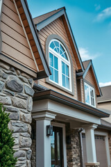 Obraz premium Luxury House Exterior: Modern Home Design, Stone Facade, and Architectural Details