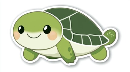 Naklejka premium Adorable cartoon sea turtle swimming, against a white background, perfect for children's book illustrations or stickers