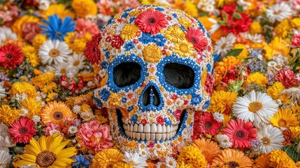 Floral Decorated Halloween Skull: A Scary and Beautiful Sight