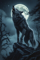 wolf howling at night