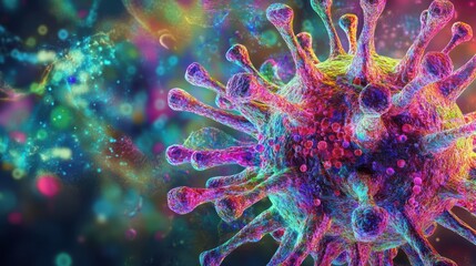 Microscopic View of a Virus: A Colorful Representation of a Viral Particle