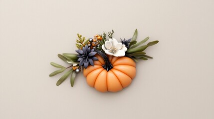 Small Orange Pumpkin with Autumnal Floral Decor